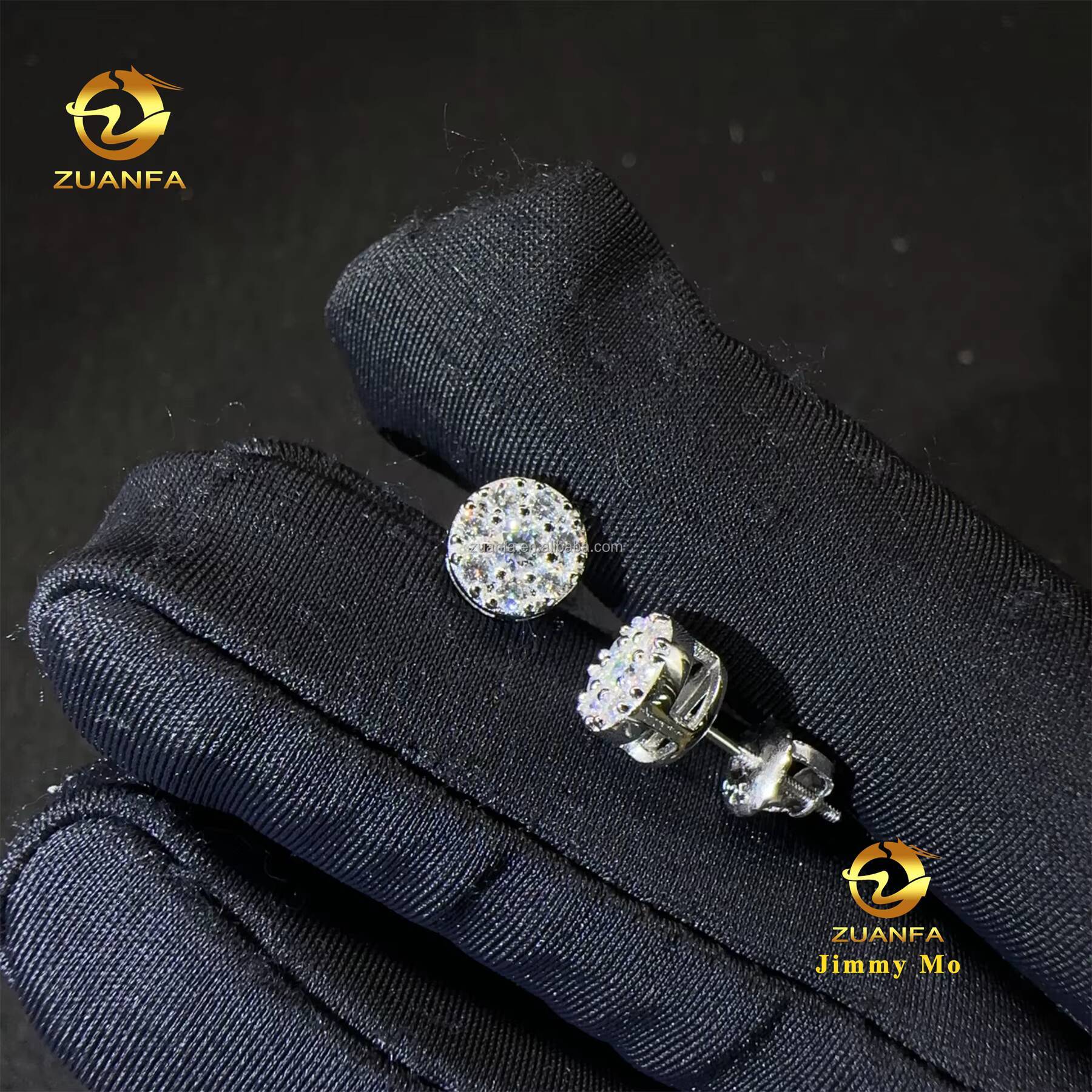 Drop Shipping Fashion in Stock Rapper Jewelry Men Iced Out Hip Hop Sterling Silver 925 Moissanite Diamond Cluster Stud Earrings