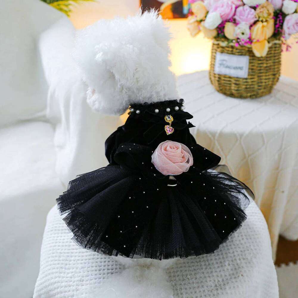 classic dog pet Black Sahara Rose Wedding Dress for Small Dogs Tutu Princess Skirt H260129