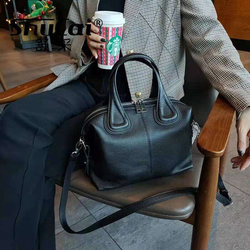 shucai New genuine leather women's fashion all-match handbag soft top layer cowhide messenger bag two shoulder straps
