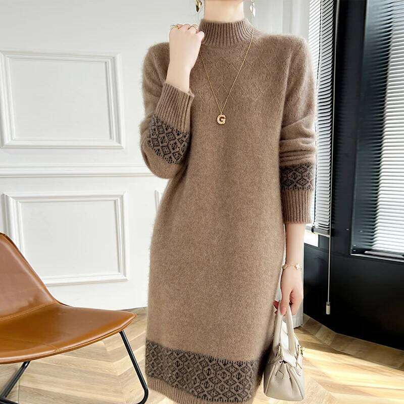 100% Merino Wool Fashion Color-Blocked Knit Half-Turtleneck Sweater Cashmere Long Sleeves Leisure Soft Warm Women's Clothing Top XJ260130