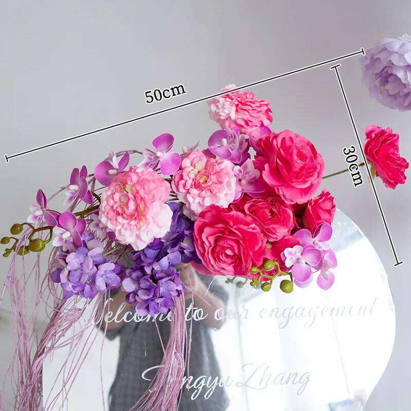 Purple Rose Anthurium Hang Corner Floral Arrangement Wedding Background Curtain Hot Pink Floor Flower Party Decor Y260130