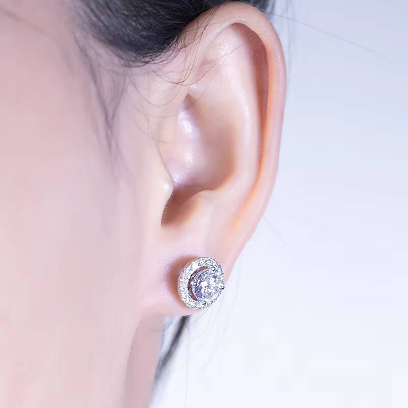 Messi Jewelry MSE-532 14K 1CT D VS1 RD Lab Diamond Earrings Engagement Dating Gift for Girls