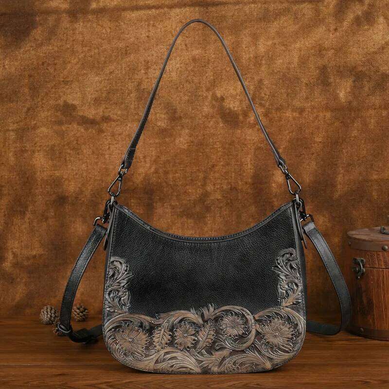 New Retro Embossed Shoulder Bags Genuine Leather Women S Bag Versatile Cowhide Handmade Handbag KABAHEBINGJUE