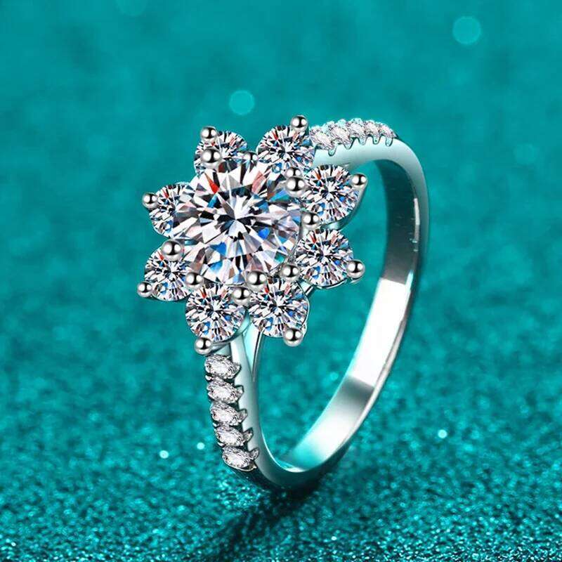 NeeTim 1ct 2ct Moissanite Eternity Ring 925 Sterling Silver with Gold Plated Wedding Flower Lab Diamond Rings For Women Jewelry XJ260130