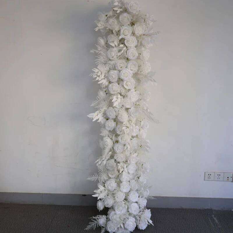200/100cm Luxury White Rose Artificial Flower Row Wedding Table Centerpiece Flowers Backdrop Wall Arches Decor Party Stage Flora Y260130