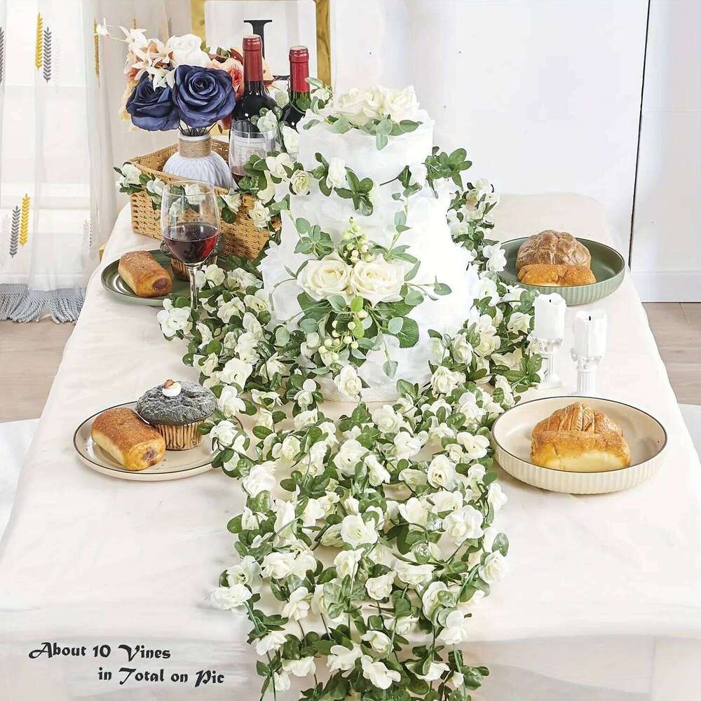 250 cm / 99 inch 45 silk roses wedding ivy vine artificial flowers arched decoration with green leaves wall h Y260130