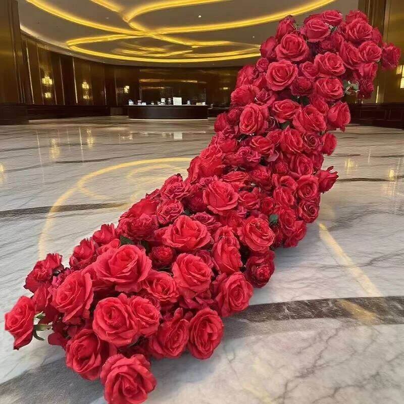 pink Artificial Flower Row Long Runner Red White Rose Wedding Backdrop Decor Floral Arrangement Props Table Centerpiece W260130