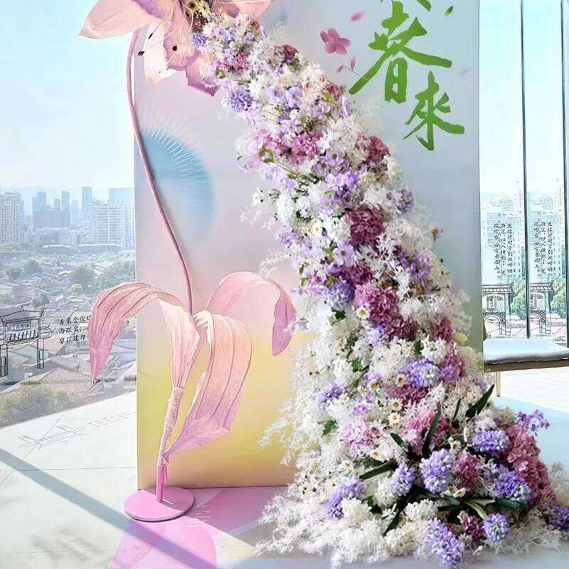 2M purple Rose 5D Wedding Backdrop Arch KT Board Decor Floral White Baby Breath Arrangement Table Runner Flower Event Party Prop W260130