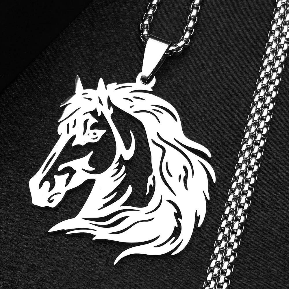 Classic Horse Head Male Chain For Women Men Stainless Steel Silver Color Hiphop Animal Pony West Cowboy Pendant Necklace Jewelry