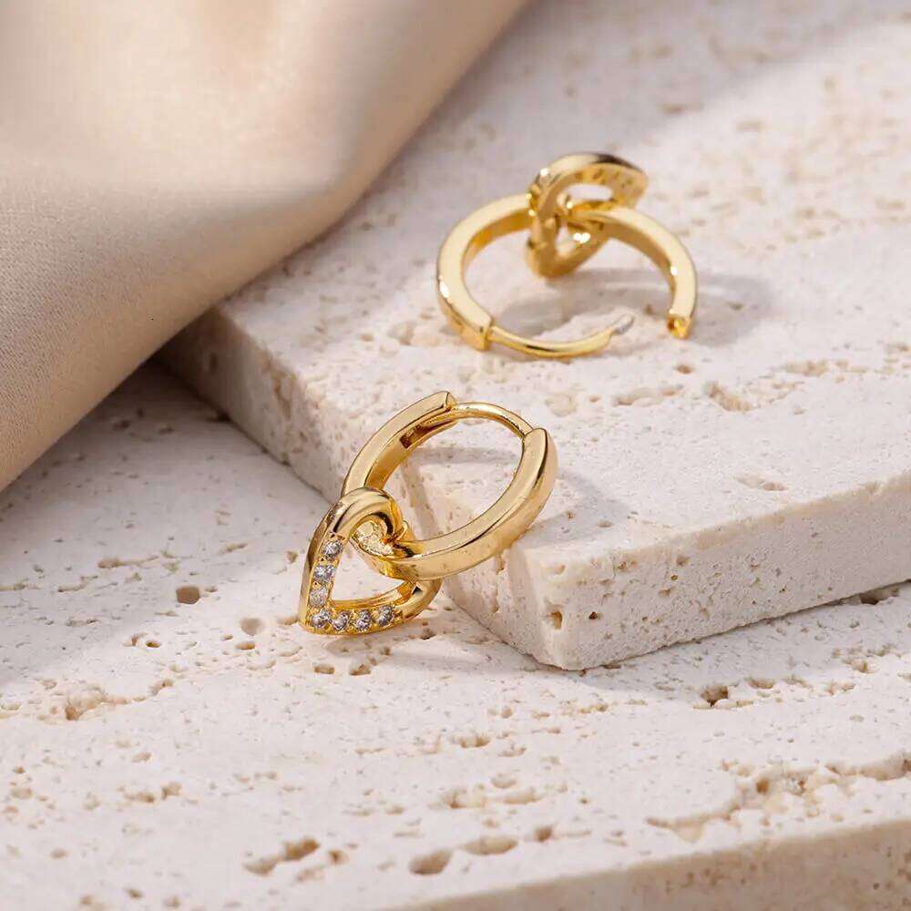 Hollow Zircon Earrings For Women Stainless Steel Gold Color Heart Earring Luxury Wedding Couple Jewelry Gift Free Shipping