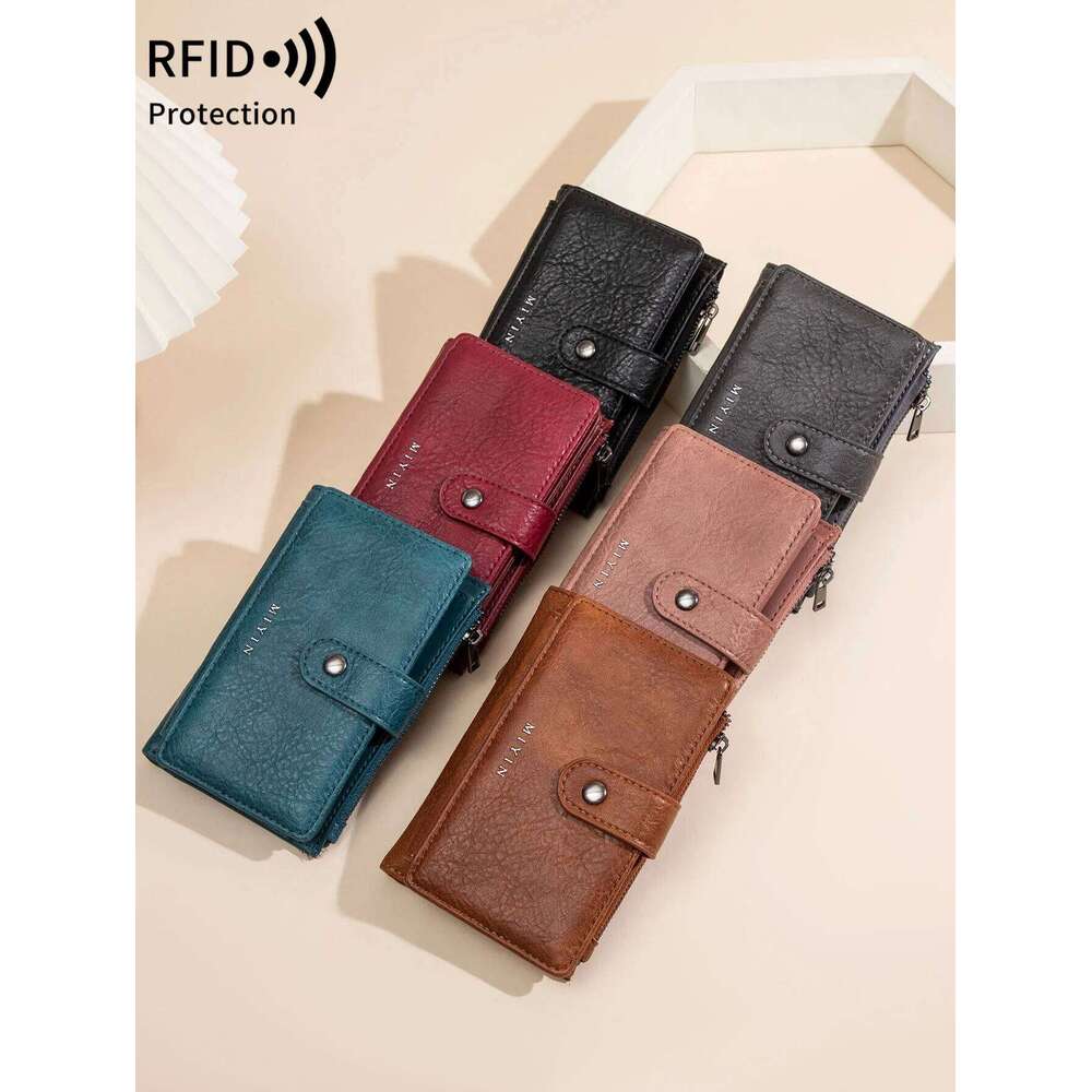 MIYIN RFID anti-theft brush retro three fold women's short PU leather multi card slot multifunctional zero wallet Z260130