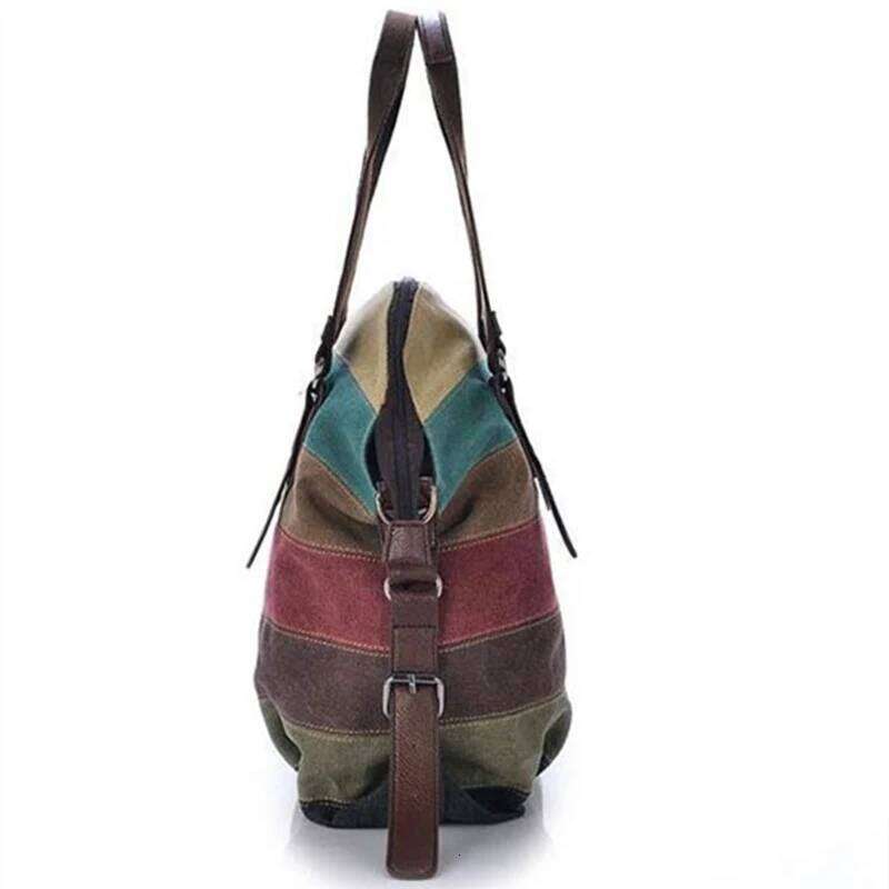Canvas Totes, Striped Women's Handbag, Patchwork Rainbow Shoulder Bag, Fashion Female Casual Crossbody Bag Z260130