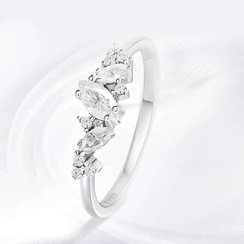 Smyoue 0.58cttw Marquise Cut Weeding Moissanite Rings for Women Double Halo High Quality 925 Sterling Silver Half Eternity Band XJ260130