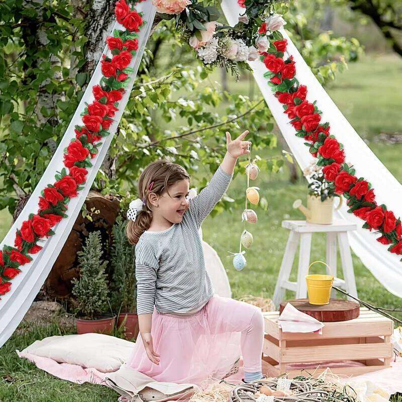 5pcs 98in Artificial Flower Garland, Fake Red Roses Vines Silk Flowers for Wedding Arch Bedroom Home Wall Backdrop Room Decor Y260130