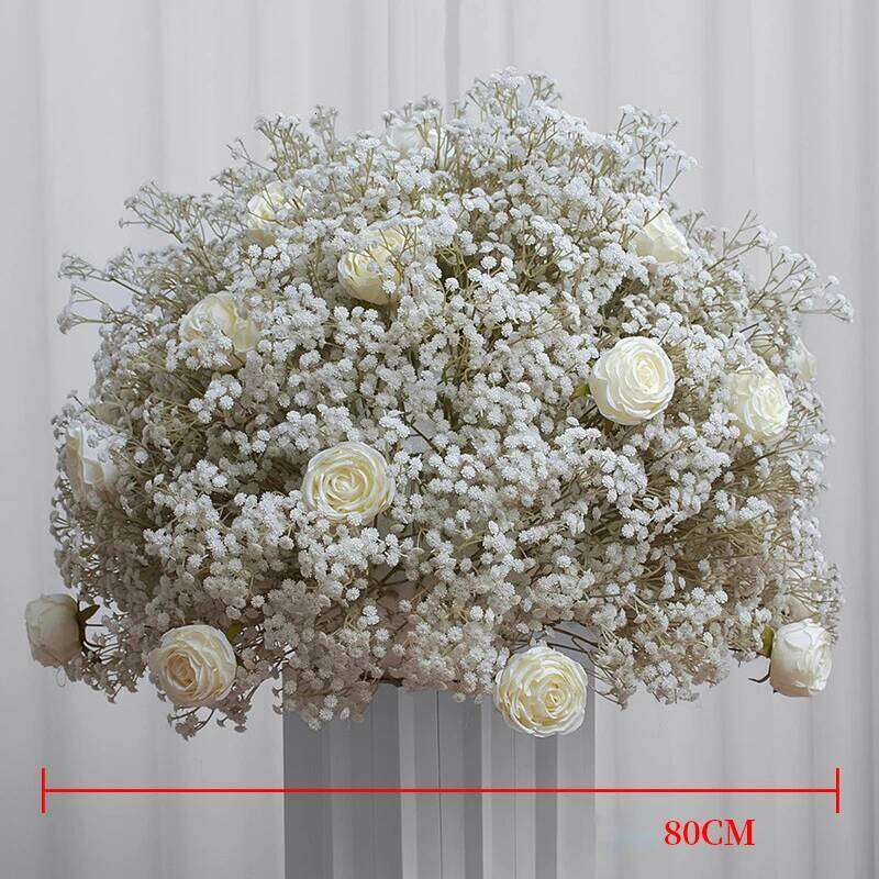 40/50/60/70/80cm White Baby Breath Rose Artificial Flower Ball Wedding Table Centerpiece Deco Gypsophila Floral Event Party Prop Y260130