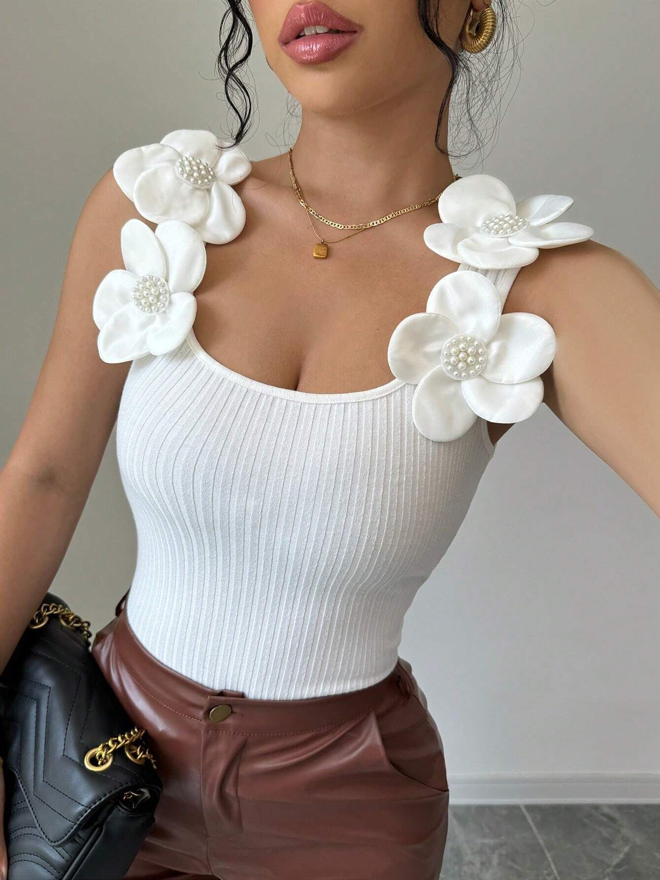 Luxury Brand Designer Clothes European And American Vest For Women, Summer New Fashionable And Elegant Casual Three-Dimensional Flower Decorated Knitt