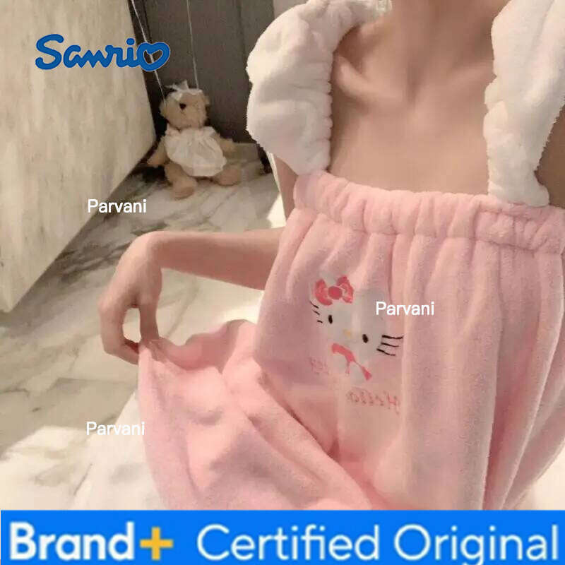 Sanrio 2026 New Women's Cute Kitten Warm Fluffy Sleepwear Ladies Soft Comfort Nightdress Casual Home Wear Autumn Winter Bath Towel H260130