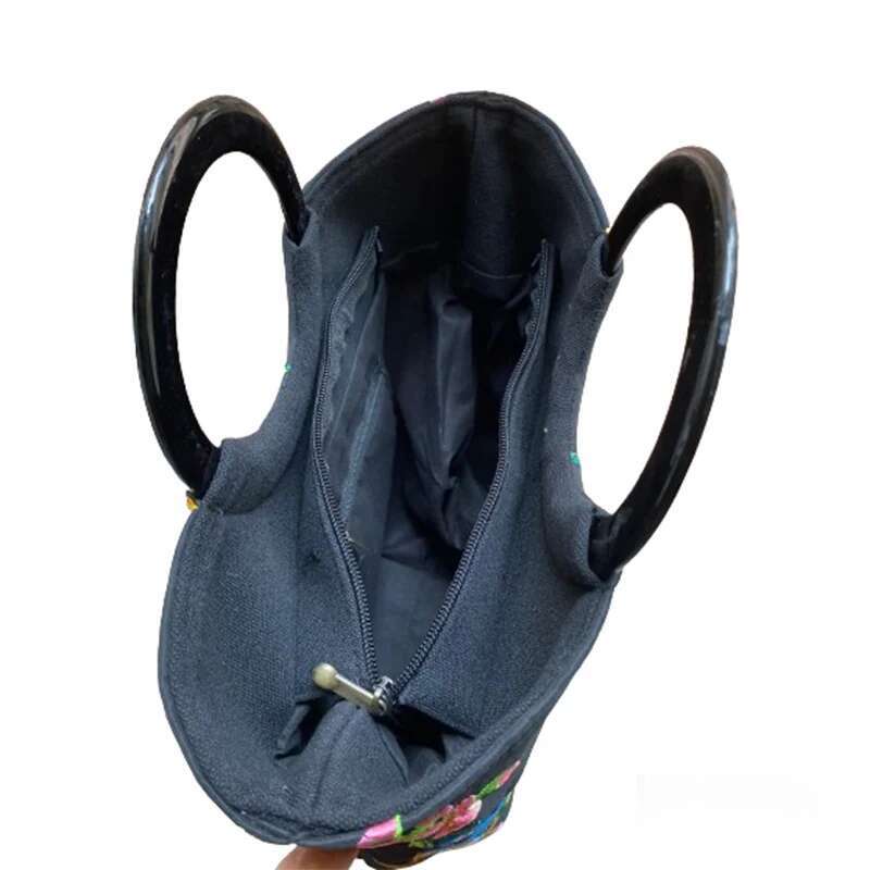 Women S Ethnic Embroidery Top Handle Bag Portable Canvas Floral Cloth Carrying Bags Chinese National Style KABAHEBINGJUE