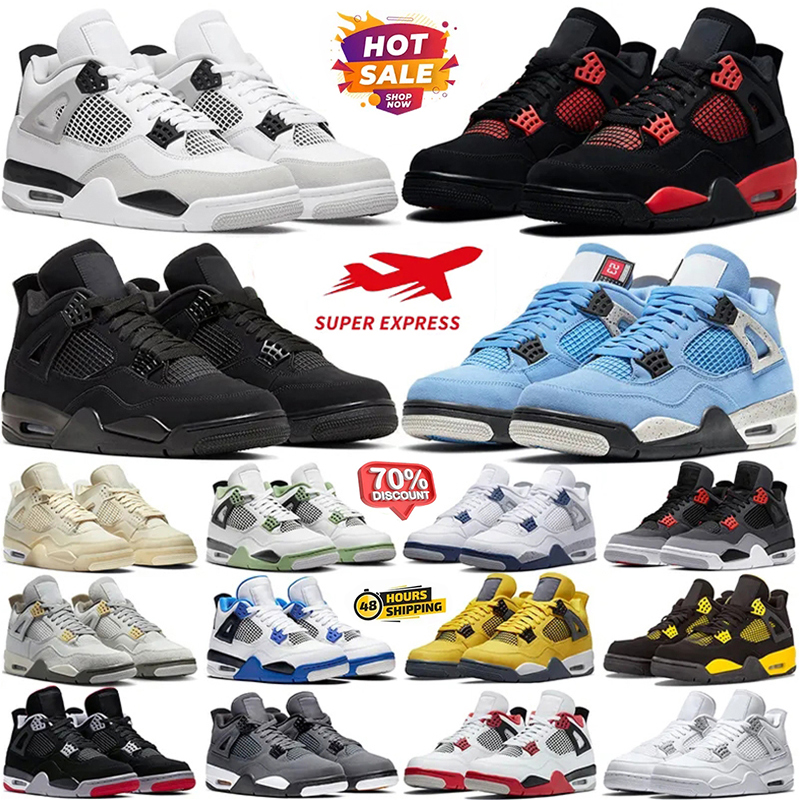 Designer 4S Basketball Shoes Men Women 4 Black Cat olive Green University Blue Atmosphere Thunder Red White Oreo Bred Guava Ice Cement Sports Trainers EUR 36-47
