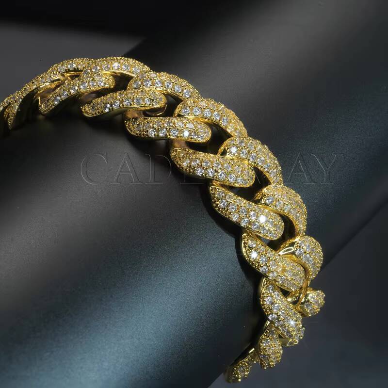 2026 new style Moissanite Chain 15mm D VVS Moissanite 925 Silver Cuban Chain Hiphop Iced Out Moissanite Cuban Link Chain