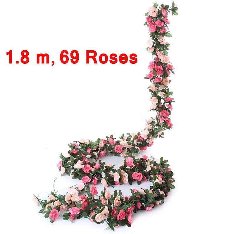 Artificial Rattan Fake Flower Plant Vine Decoration Wall Hanging Rose Home Decor Accessories Wedding Decorative Wreath Y260130