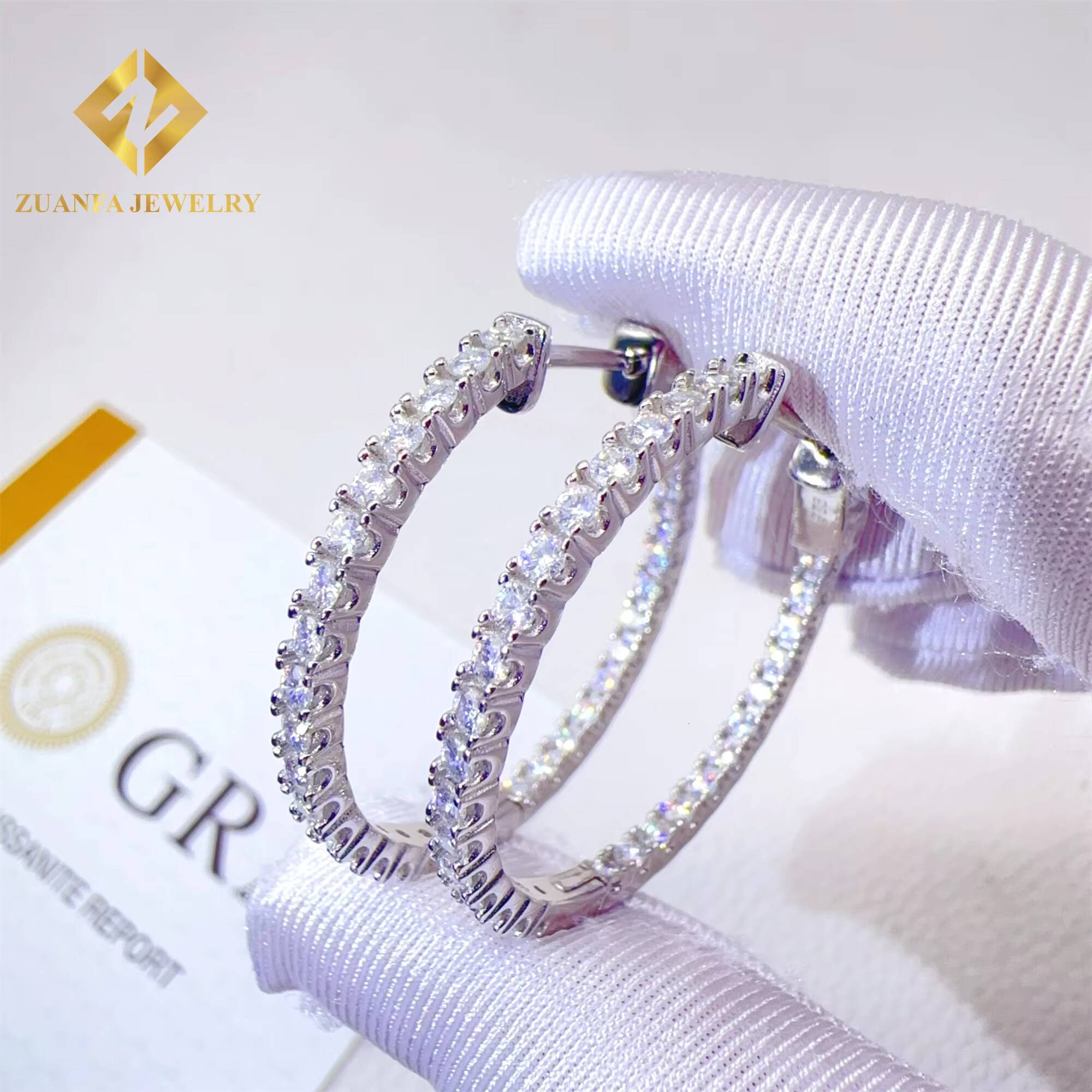 Drop Shipping Pass Diamond Tester Iced Out Jewelry Bling VVS1 Moissanite Diamond 925 Sterling Silver Hoop Earrings Women