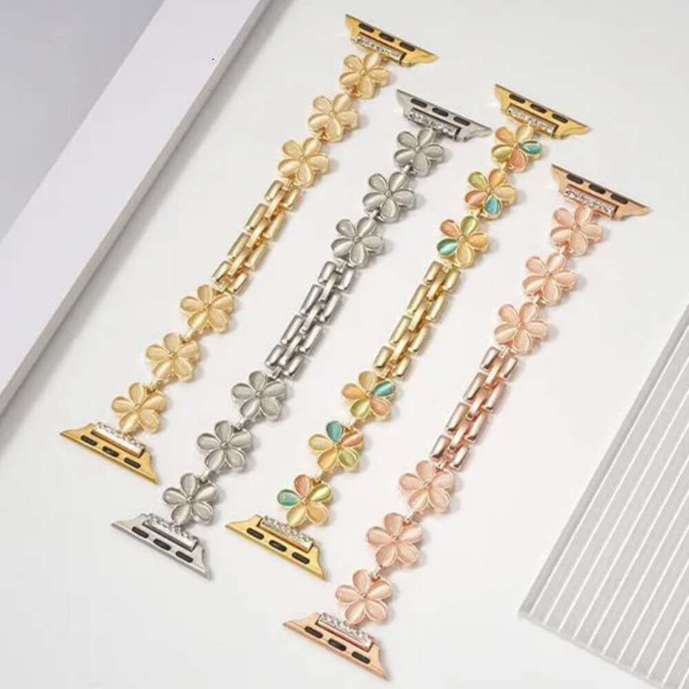 Silver Flower Metal Apple Watch Band Compatible with iWatch SE 6 7 8 9