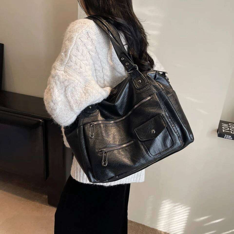 Y2K Hot Girl Single Shoulder Crossbody Bags Vintage Washed Pu Leather Armpit Tote Large Capacity Multi Pocket Commuting Bag Z260130