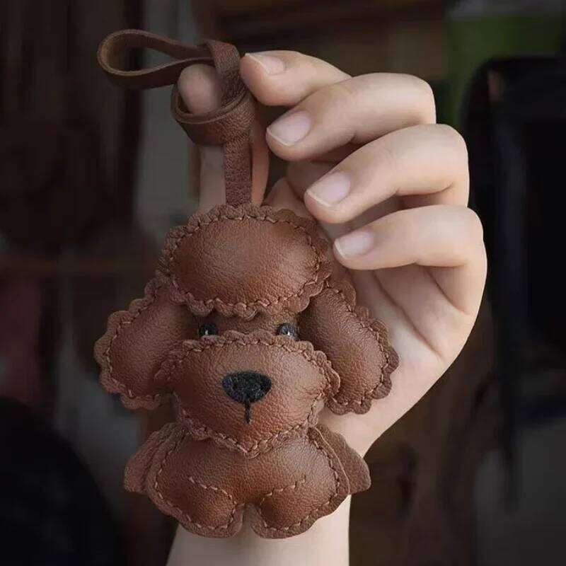 Handmade Genuine Leather Cute Puppy Keychain Pendant Car Key Ring For Women Bag Charm DIY Accessories Couple Lover Gift