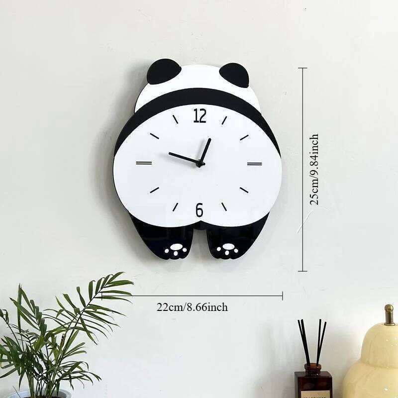 Panda Swing Creative Cartoon Wall Simple and Modern Living Room, New Home Wall-mounted Clock, Silent Dining Room Clock W260130