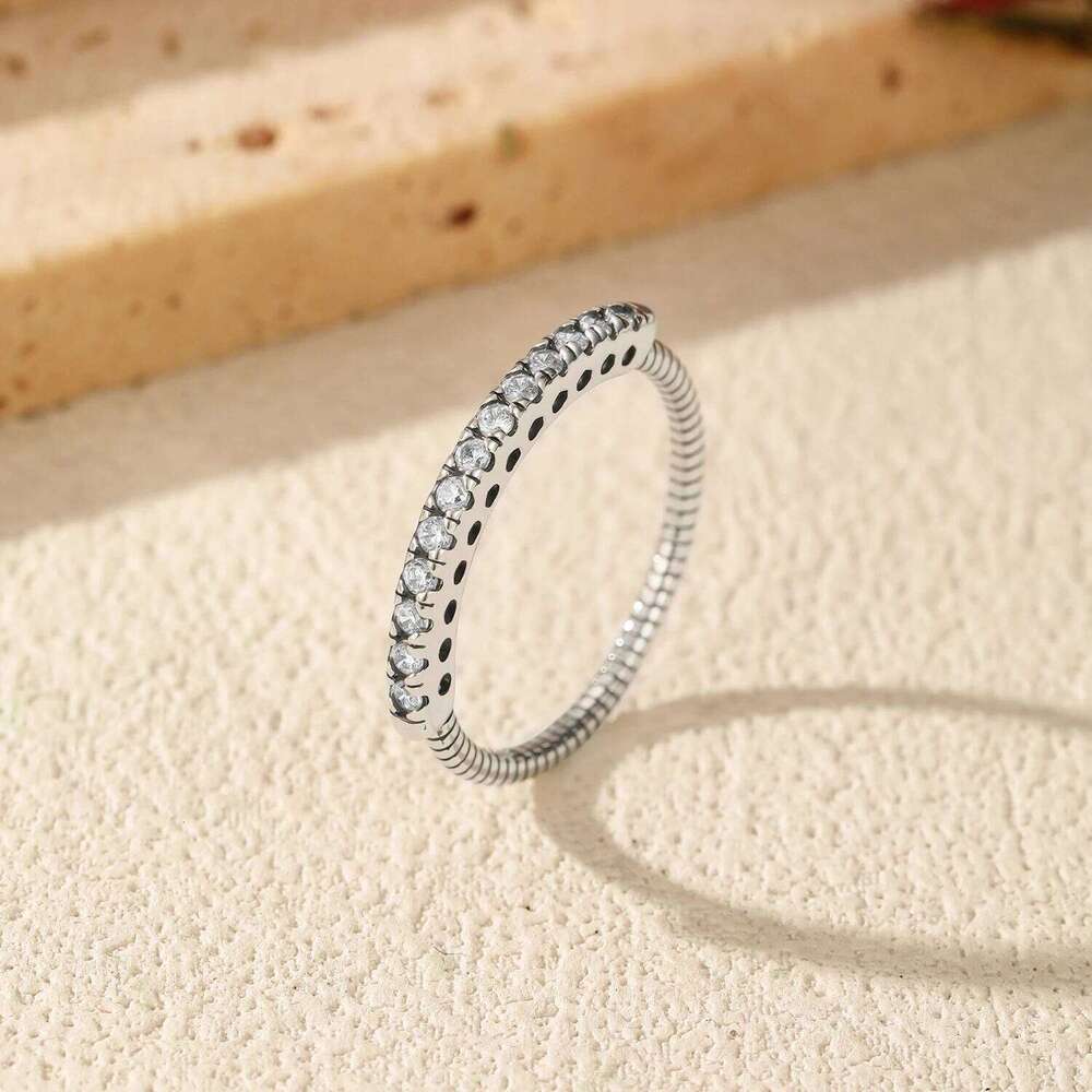 MODIAN 925 Sterling Silver Sparkling Round Clear Cubic Zirconia Retro Stacking Rings For Women Fine Jewelry XJ260130