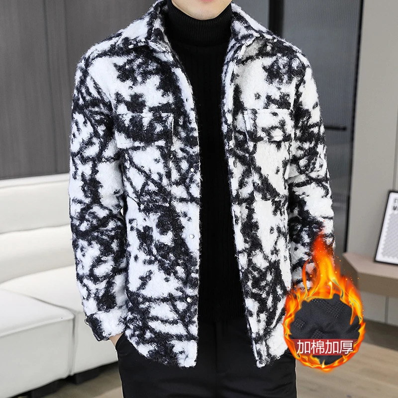 winter Jacquard Woolen Jacket for Men Fashion lapel Casual Short Trench Coat Thickened Warm Streetwear Overcoat 260122