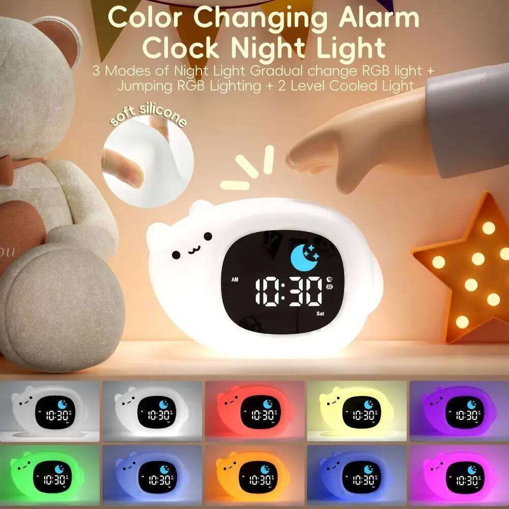 Lovely Animal-Shape Alarm Light Adjustable Cute Sleep Training Clock Small Ornaments Home Decor Beside Lamp Toddler W260130