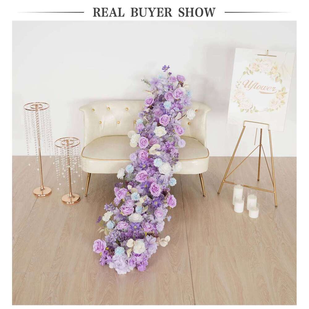 Uflower 100cm Purple Wedding Arch Hydrangea Floral Arrangement Table Centerpiece for Flower Ball Party Decoration Y260130