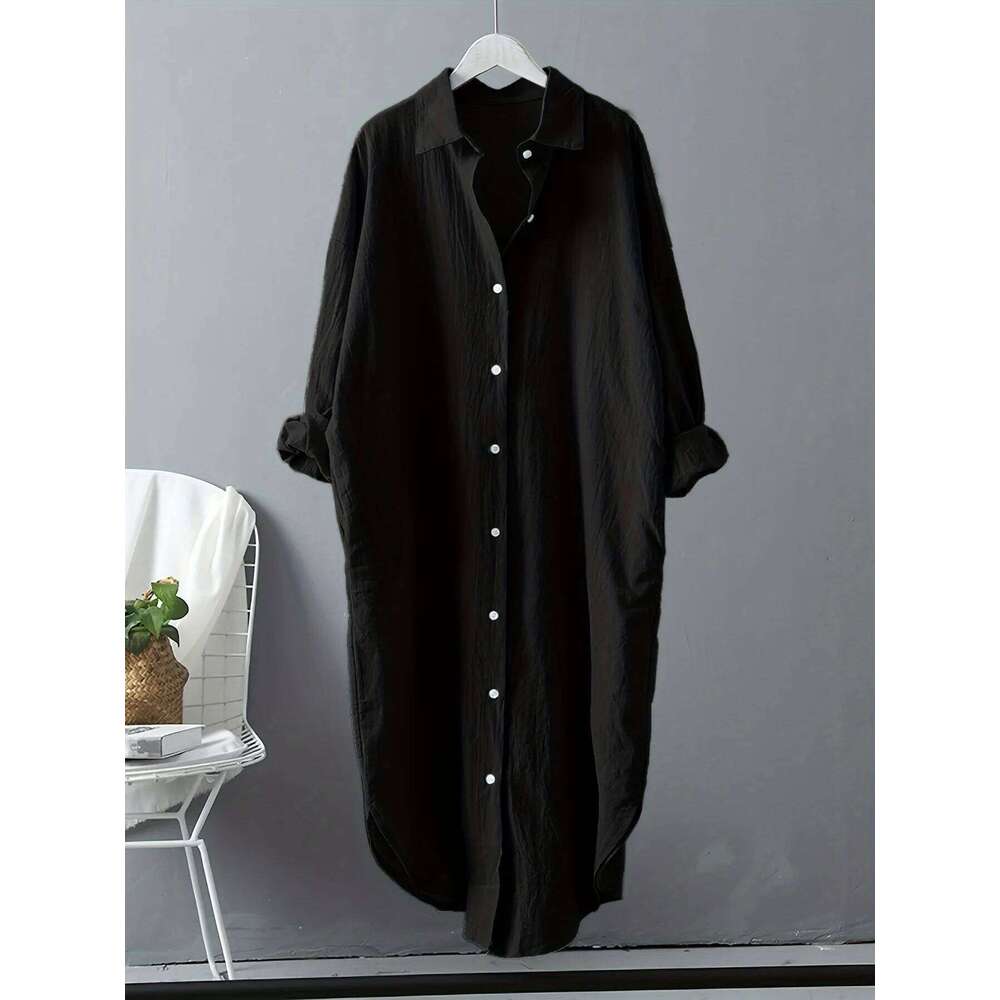 Fashion Long Sleeve Cotton Linen Midi Dress 2024 Fall Loose Casual Comfortable White Buttons Dresses For Women Robe Femme XJ260130