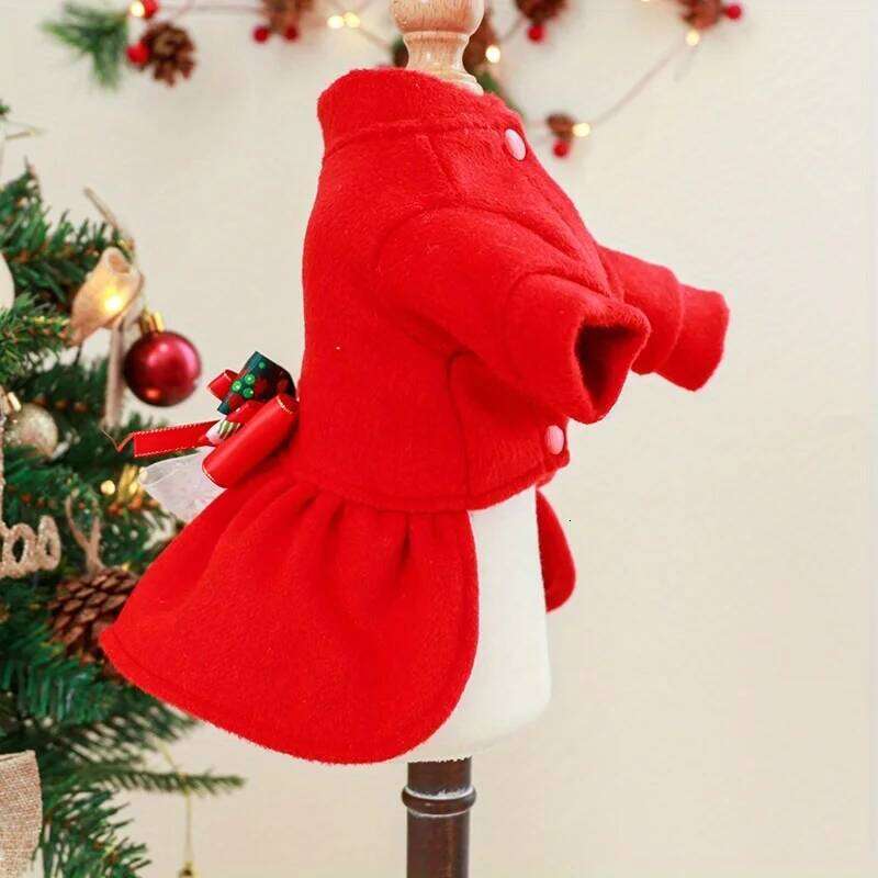 Pet Dog Merry Christmas Dress Gold Embroidery Red Green Checked Bow White Snowflake Transparent Yarn H260130