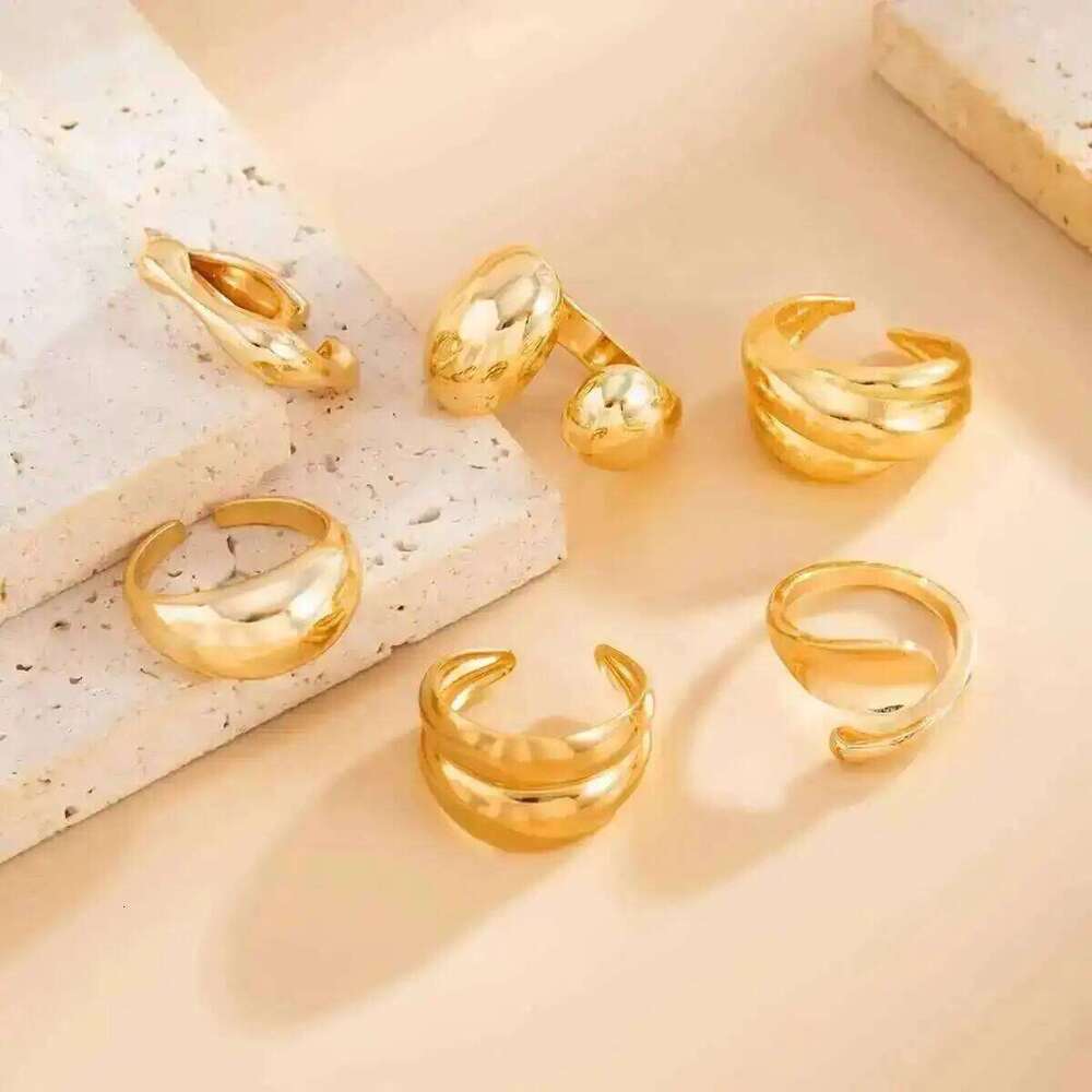 Ingemark 6Pcs/Set Classic Irregular Water Drop Open Rings for Women New Trend Punk Gold Color Geometric Ring Couple Jewelry Gift XJ260130