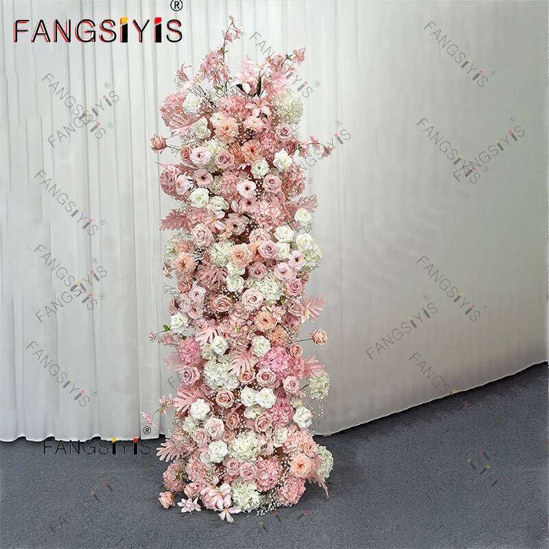 5D light pink Rose Babys breath Hydrangea Wedding Backdrop Arch KT Board Decor Floral Arrangement Sofa Table Runner Event Props Y260130