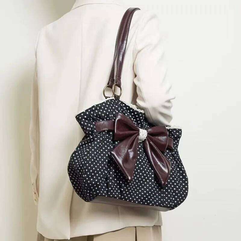 Polka Dot Bows Vintage Handbag Patchwork Y2k Shoulder High Capacity Casual Underarm White Lace Chic Commuter Women's Bag Z260130