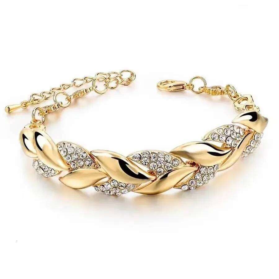 Luxury Braided Leaf Bracelet with Crystal Charm - Elegant Gift for Women | Wedding, Anniversary & Valentine's Day Jewelry