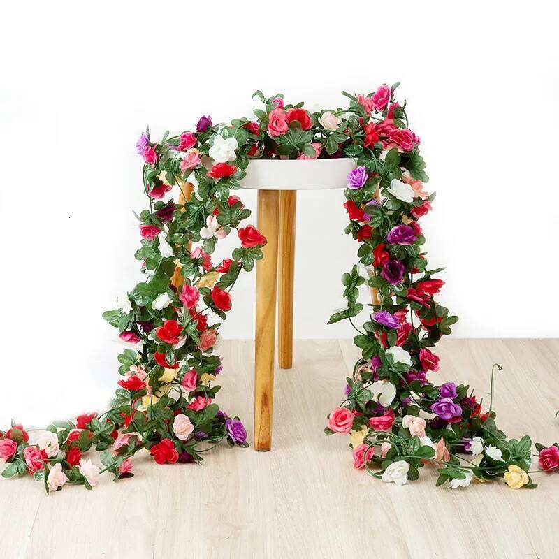 6 Pieces Wedding Anniversary Events Party Favor 2M Simulation Autumn Rose Flower Rattan Vine Home Pipe Decoration Ornament Y260130