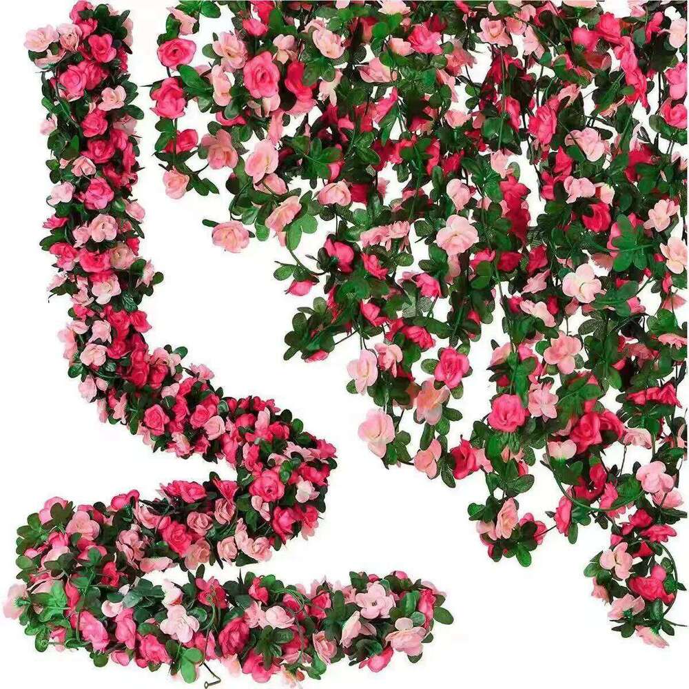 Silk Rose Artificial Vine Hanging Flowers for Wall Christmas Rattan Plants Leaves Garland Outdoor Wedding Home table Decoration W260130