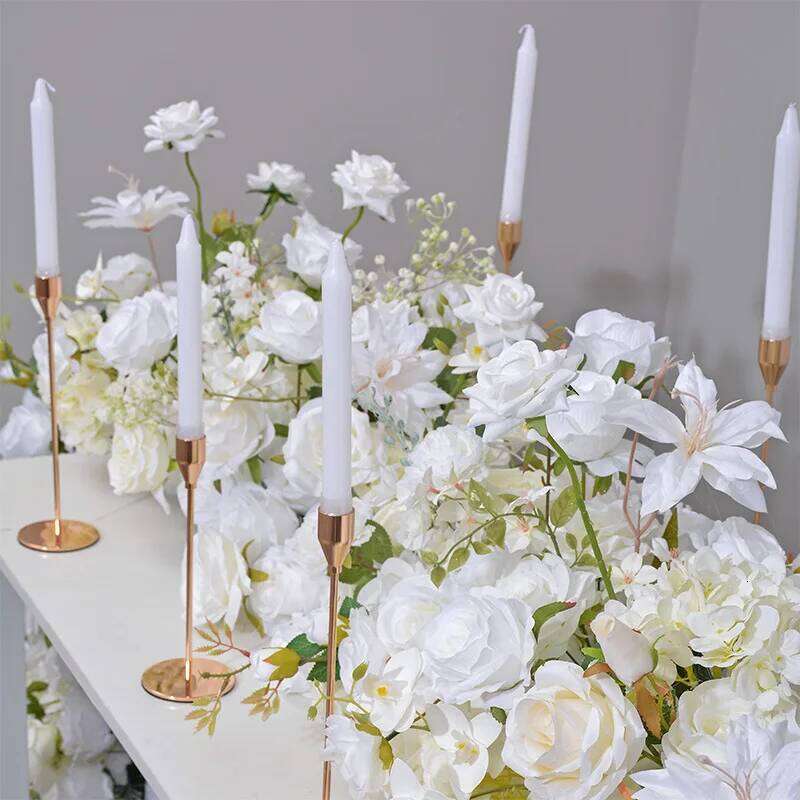 Luxury White Wedding Floral Runner Arrangement Banquet Event Table Centerpieces With Candleholder Rose Orchid Flower Row W260130