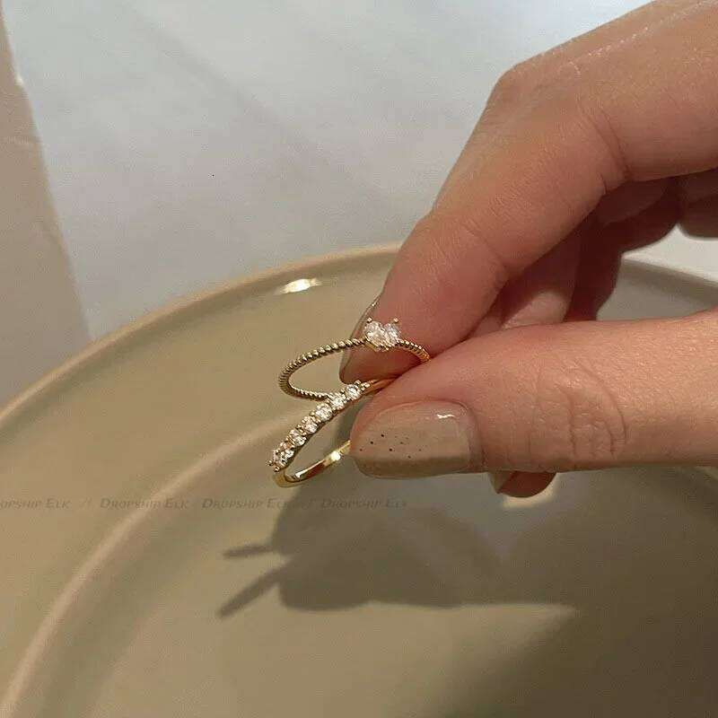 2pcs/set Gold Color Heart Zircon Rings Set for Women Girls Adjustable Minimalism Luxury Twist Ring Fashion Jewelry Wedding Gifts XJ260130