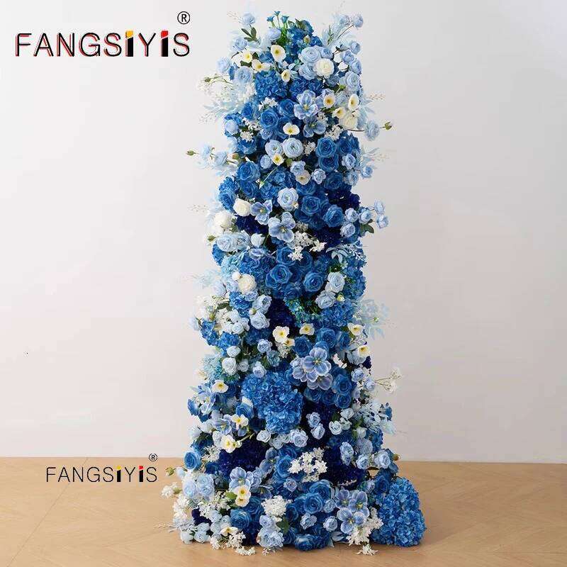 Luxury Royal Blue Wedding Backdrop Floral Arrangement Rose Hydrangea Orchid Floor Flower Ball Banquet Party Event Window Display Y260130
