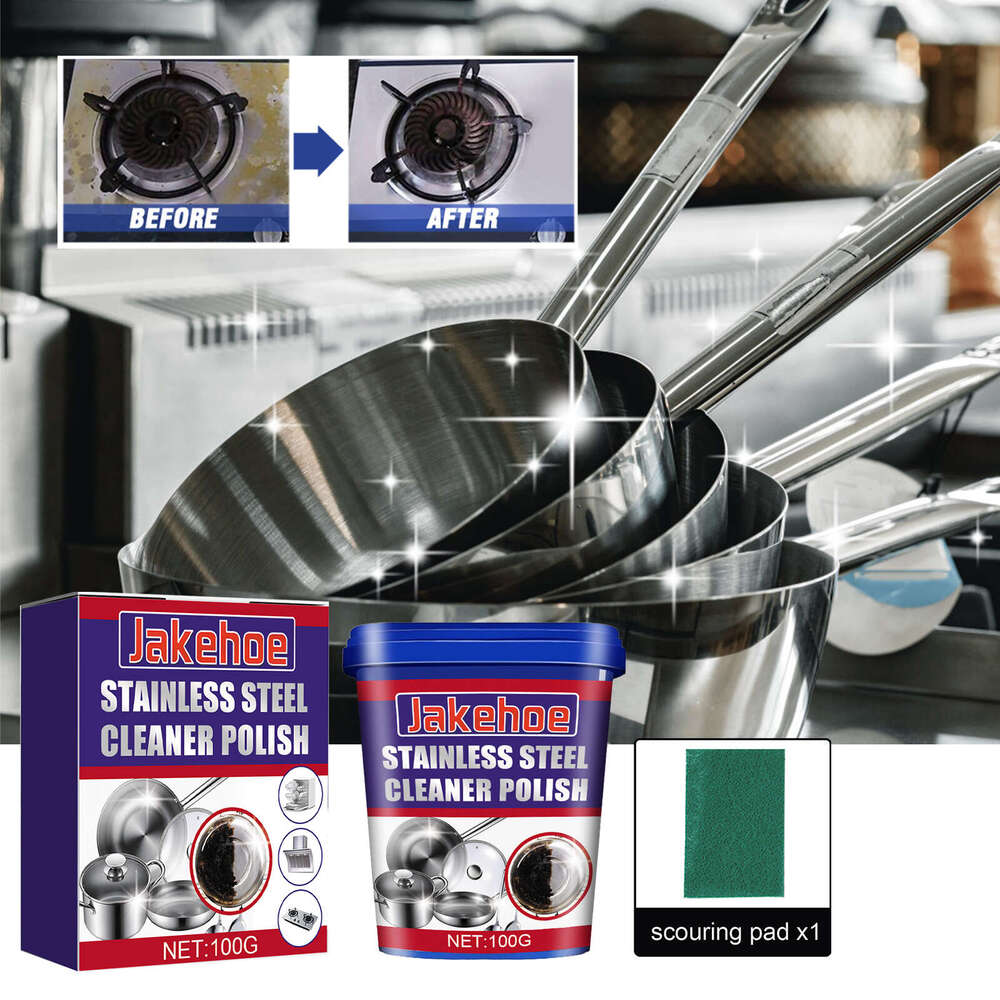 Jakehoe Stainless Steel Cleaning Paste Kitchen Utensils Stove Range Hood Cleaner for Black Stains Rust on Pot Bottom S260130