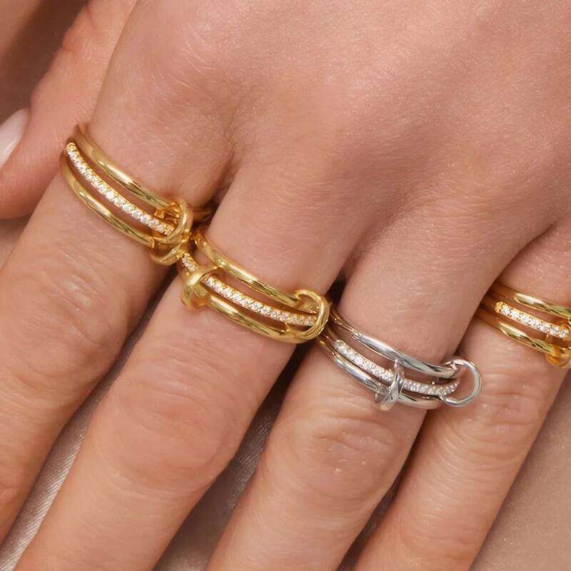Stainless Steel Gold-Plated Zircon Three-Layer Stacked Round Ring For Women Non Tarnish Interlocked Rings Set Trend Jewelry Gift XJ260130