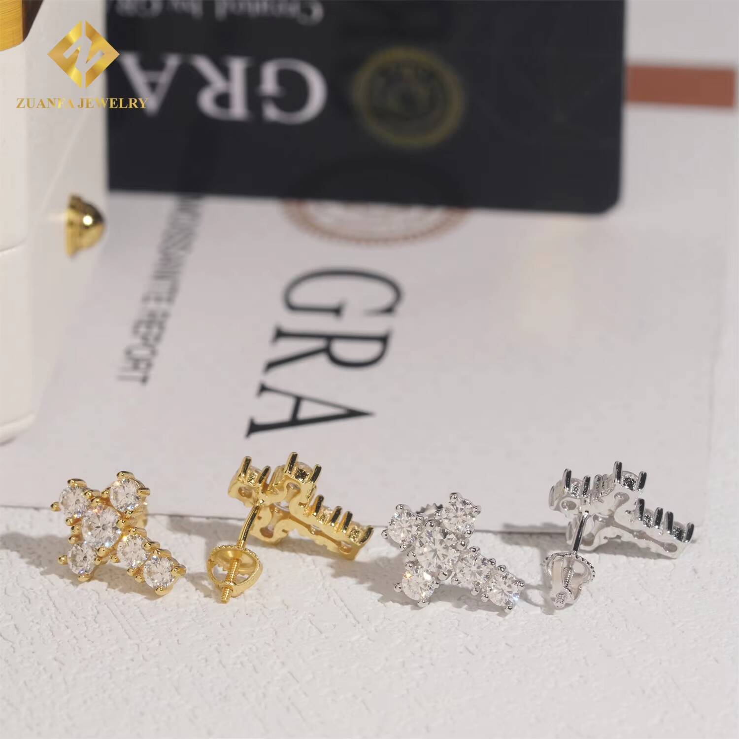 Bulk Drop Iced Out Hip Hop Cross Stud Earrings with Sterling Silver 925 Screw Backs and Moissanite Diamonds