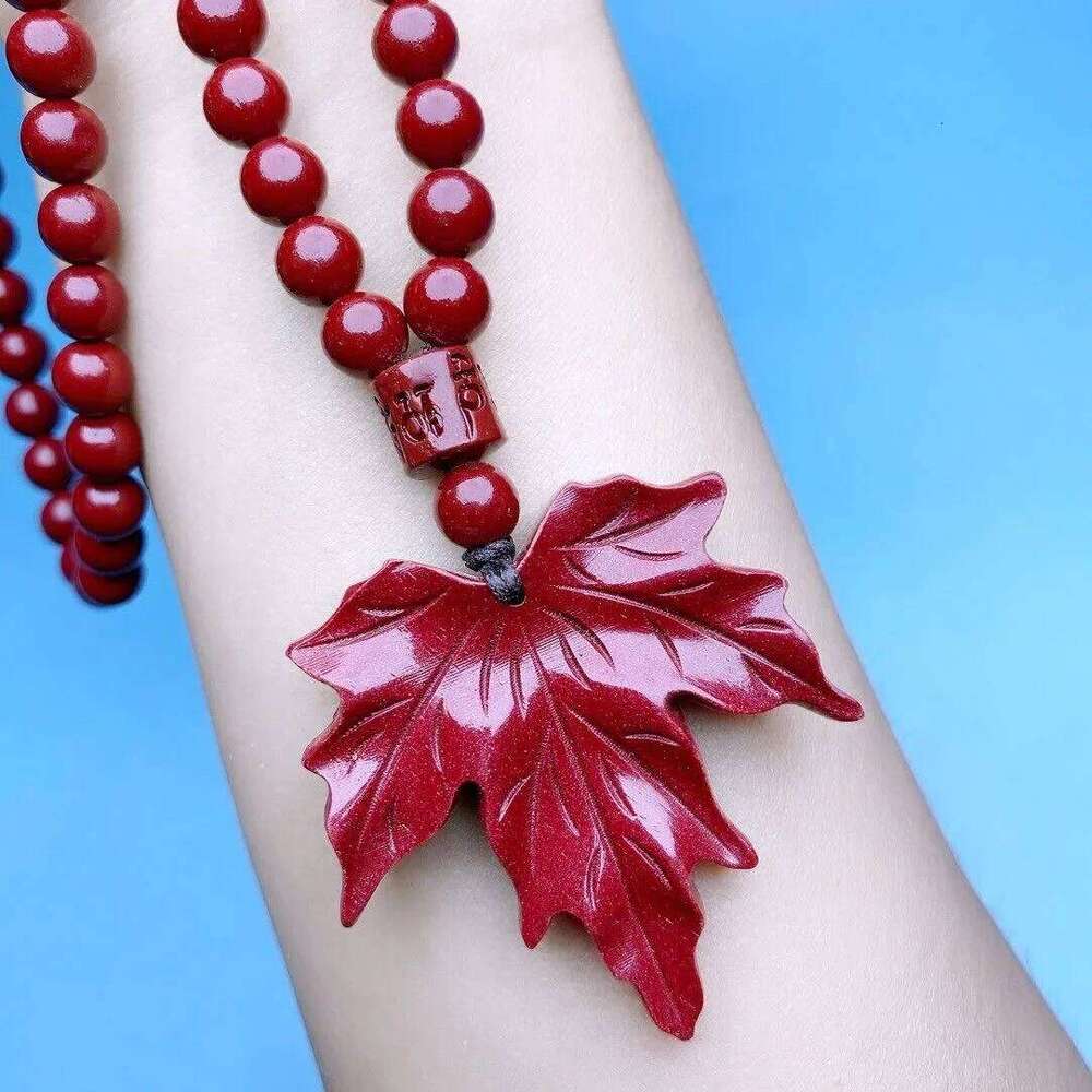 Cinnabar Maple Leaf Pendant Necklace, Men's and Women's Lucky Charm Pendant, Fashion Jewelry Accessories, Sweater Chains, Gifts Z260130