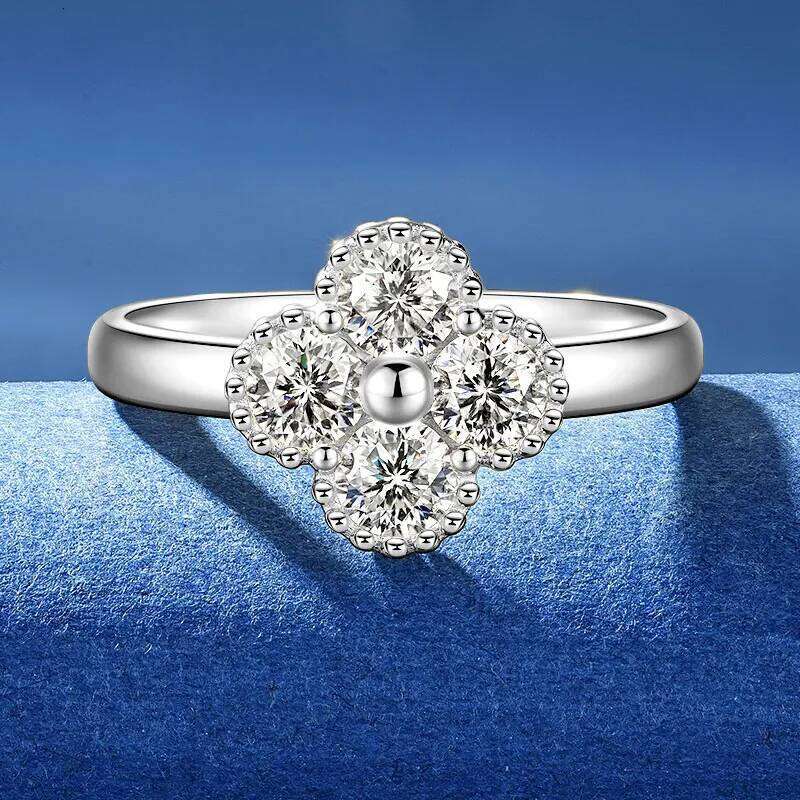 RAPRGOLD GRA Certified Round Cut Moissanite Lucky Clover Engagement Ring for Women 925 Sterling Silver Wedding Fine Jewelry Gift XJ260130